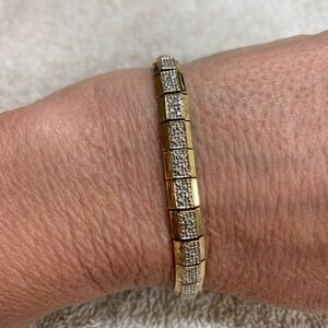 Prime Art & Jewel Sterling Vermeil Two Toned Bracelet 7.5” 925 14k Diamond Chips